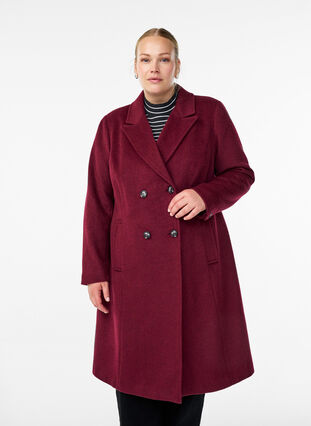ZizziWollen jas met dubbele knoopsluiting, Maroon Banner Mel., Model image number 0