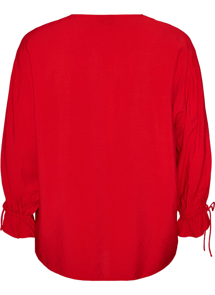 Viscose blouse met strikjes en ruches, Rood, Packshot image number 1