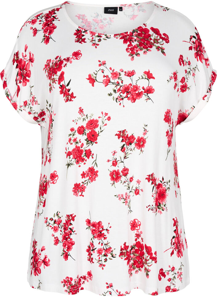 T-shirt met bloemenprint, Rood, Packshot image number 0