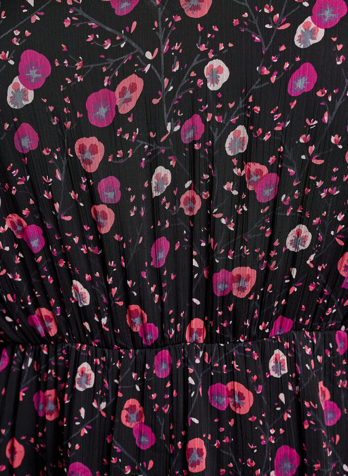 Chiffon jurk met bloemenprint en lange mouwen, Zwart, Packshot image number 2