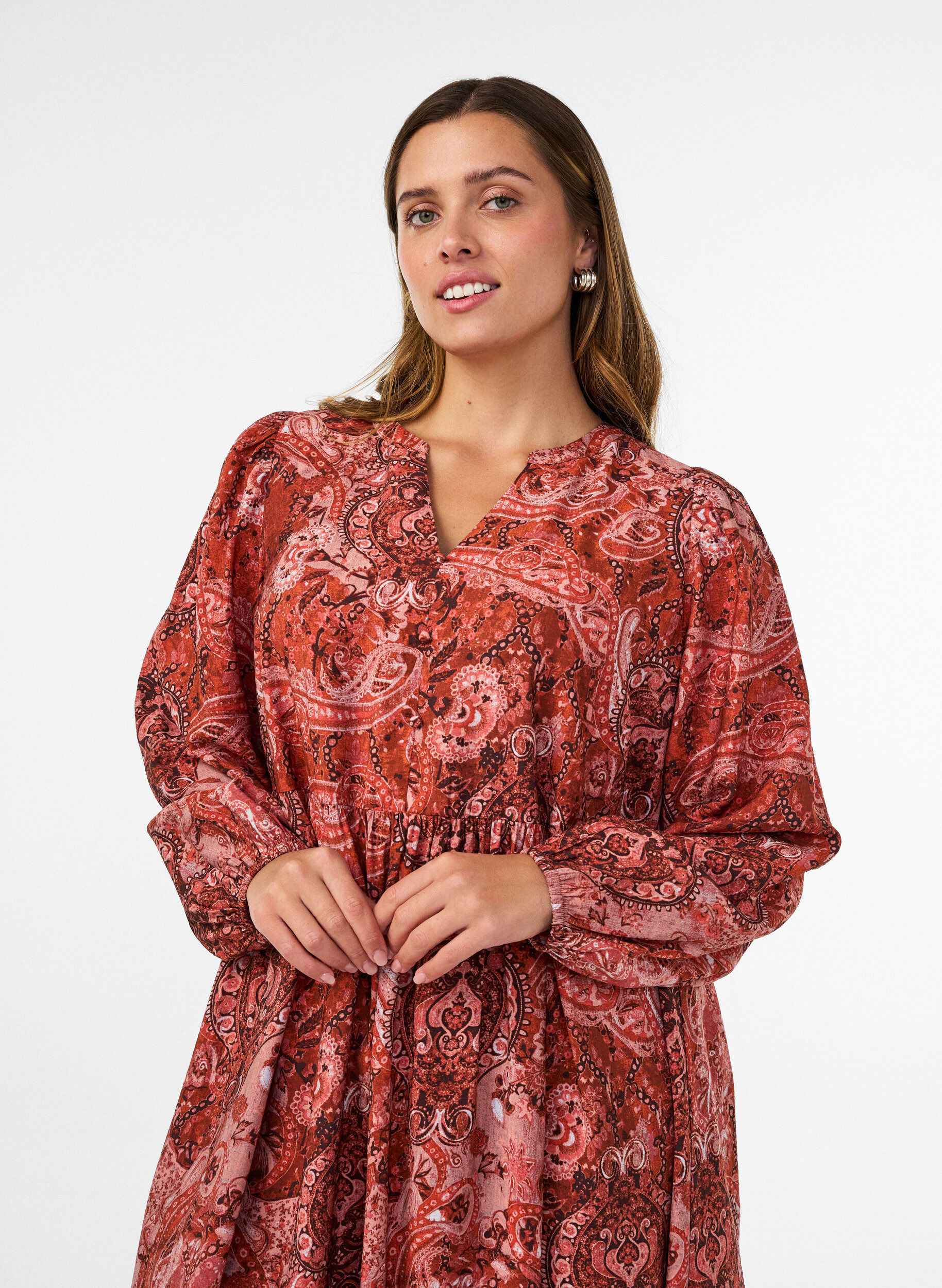 ZizziViscose midi-jurk met paisleyprint, Oranje, Model image number 2