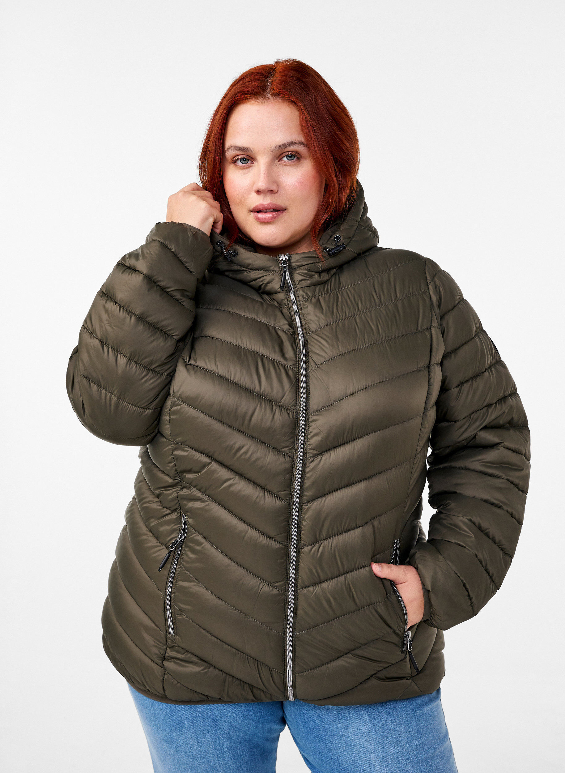 Lichtgewicht jas met capuchon, Groen, Model