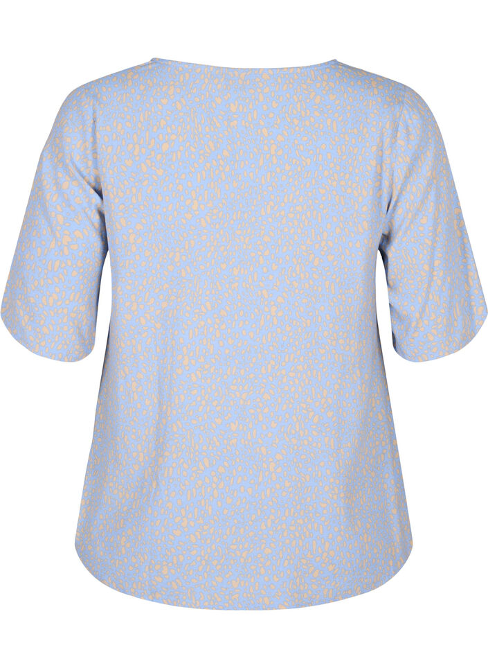 V-hals blouse van viscose met print, Blauw, Packshot image number 1