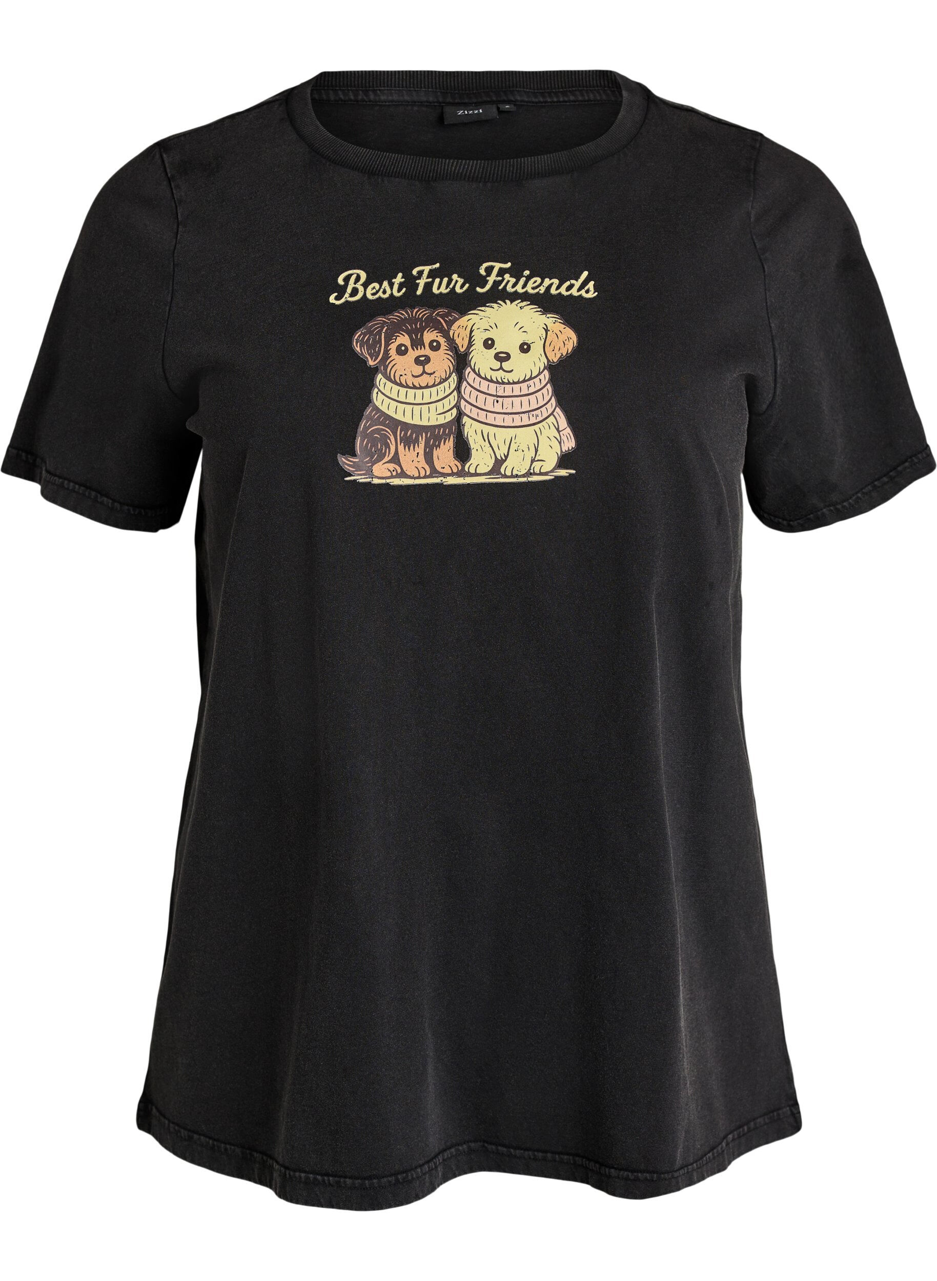T-shirt met hondenprint en gewassen look