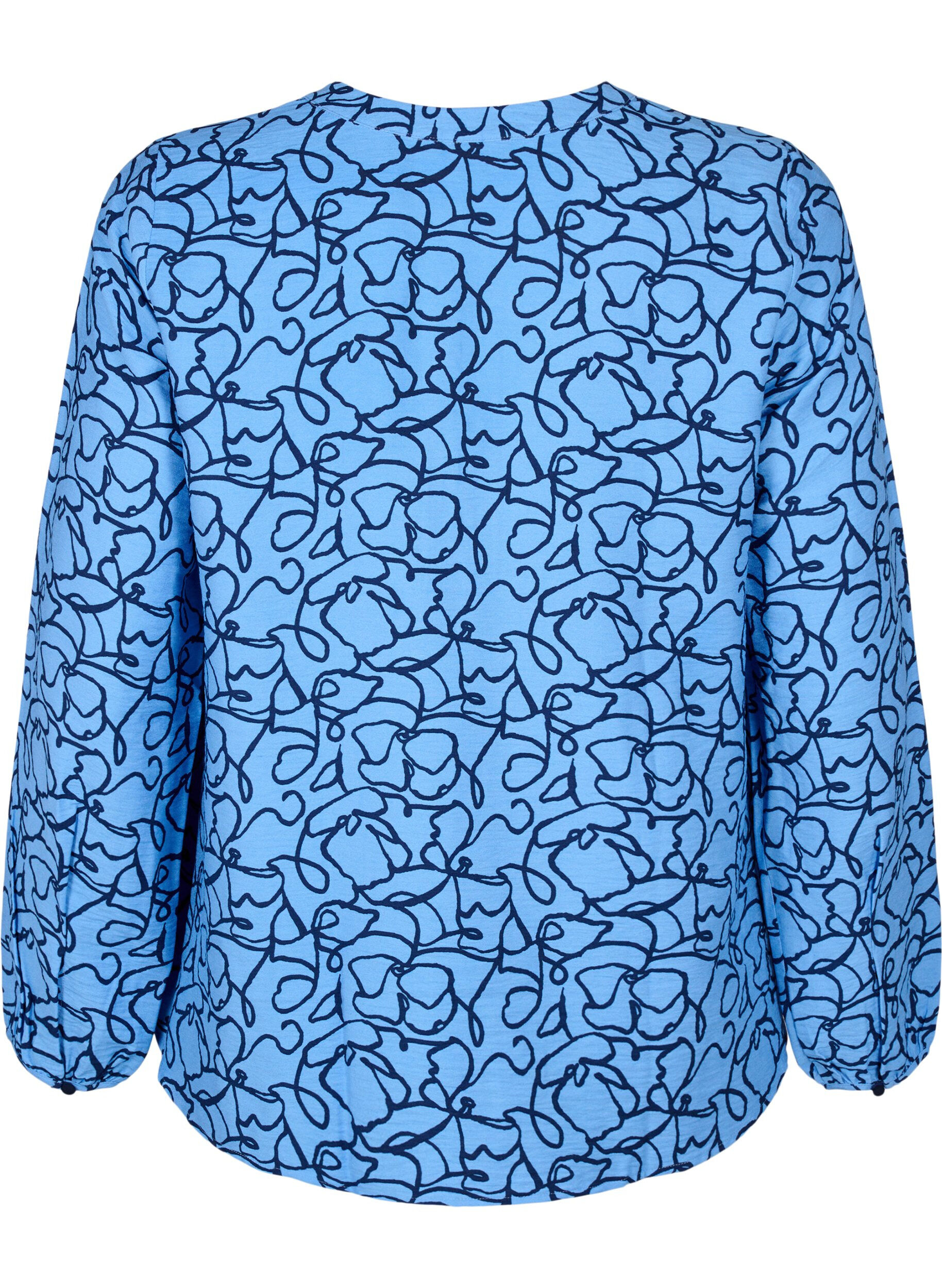 ZizziBlouse met lange mouwen met patroon en knopen, Blauw, Packshot image number 1