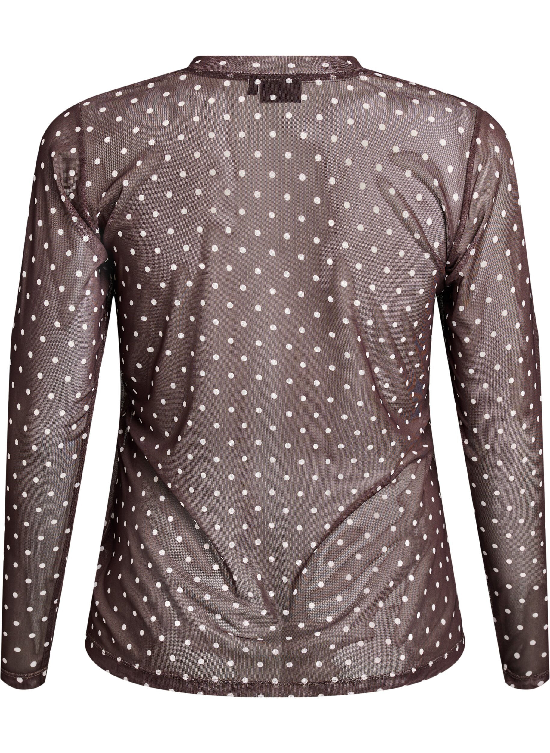 ZizziMesh blouse met stippen, Bruin, Packshot image number 1