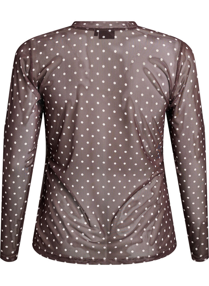 Mesh blouse met stippen, Bruin, Packshot image number 1