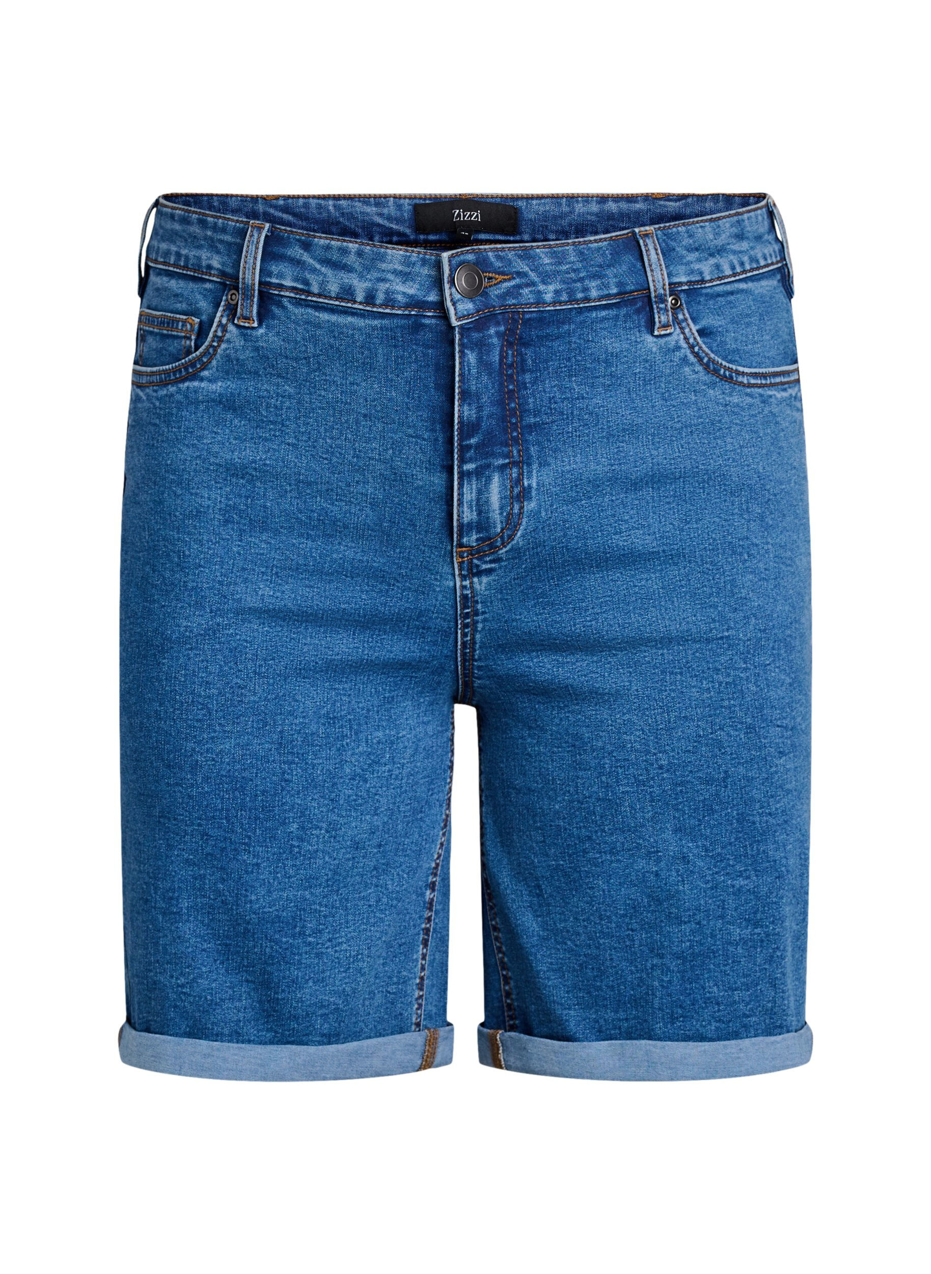 ZizziStrakzittende denim shorts met een hoge taille, Blauw, Packshot image number 0
