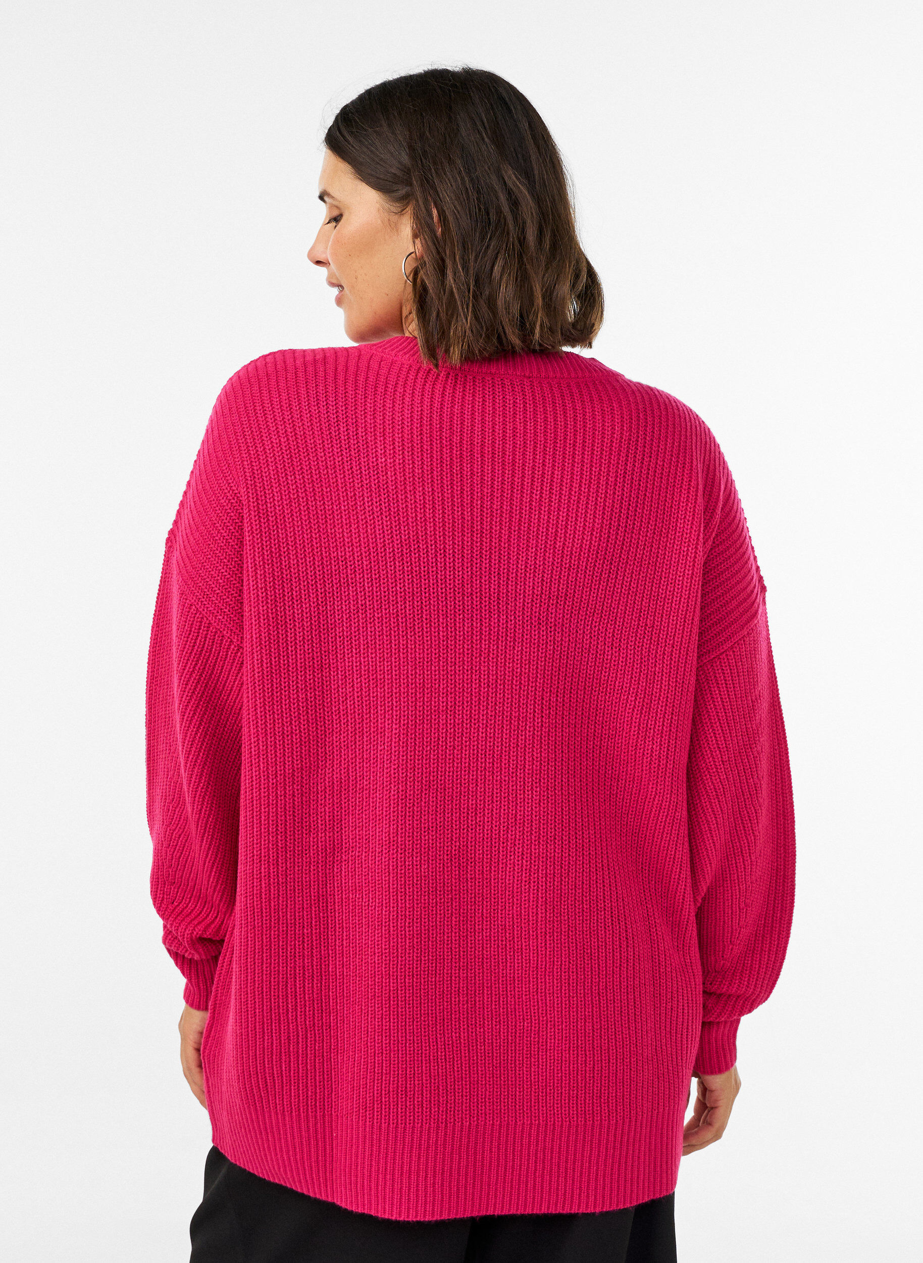 ZizziLange ribgebreide blouse met V-hals, Roze, Model image number 2
