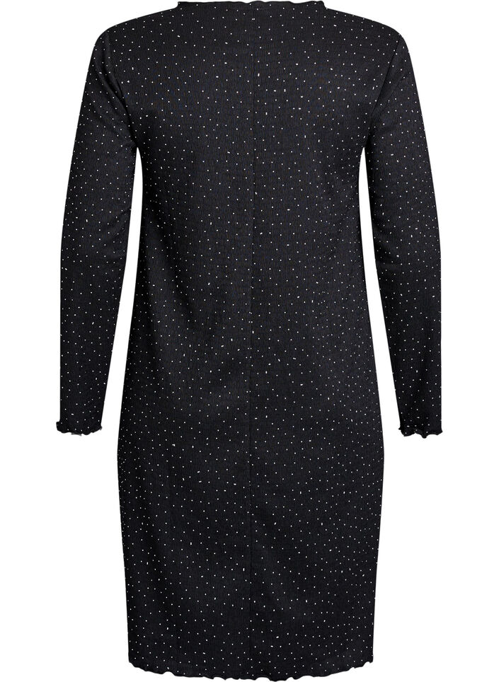 Jurk met strassteentjes en geschulpte randen, Black, Packshot