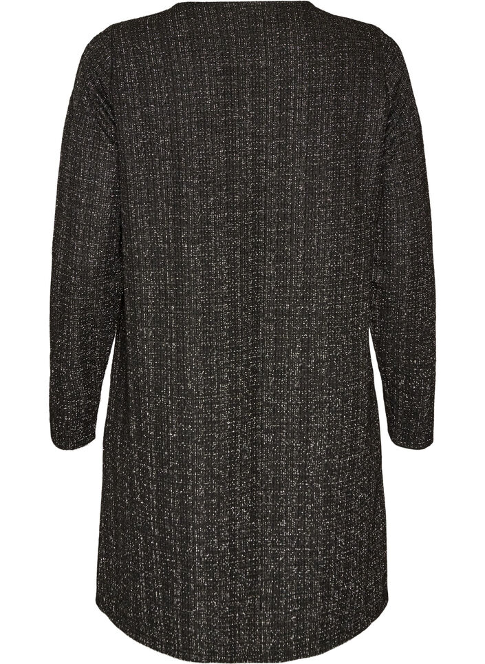 Korte jurk met een boucl&eacute;textuur en glitterdraden, Zwart, Packshot image number 1