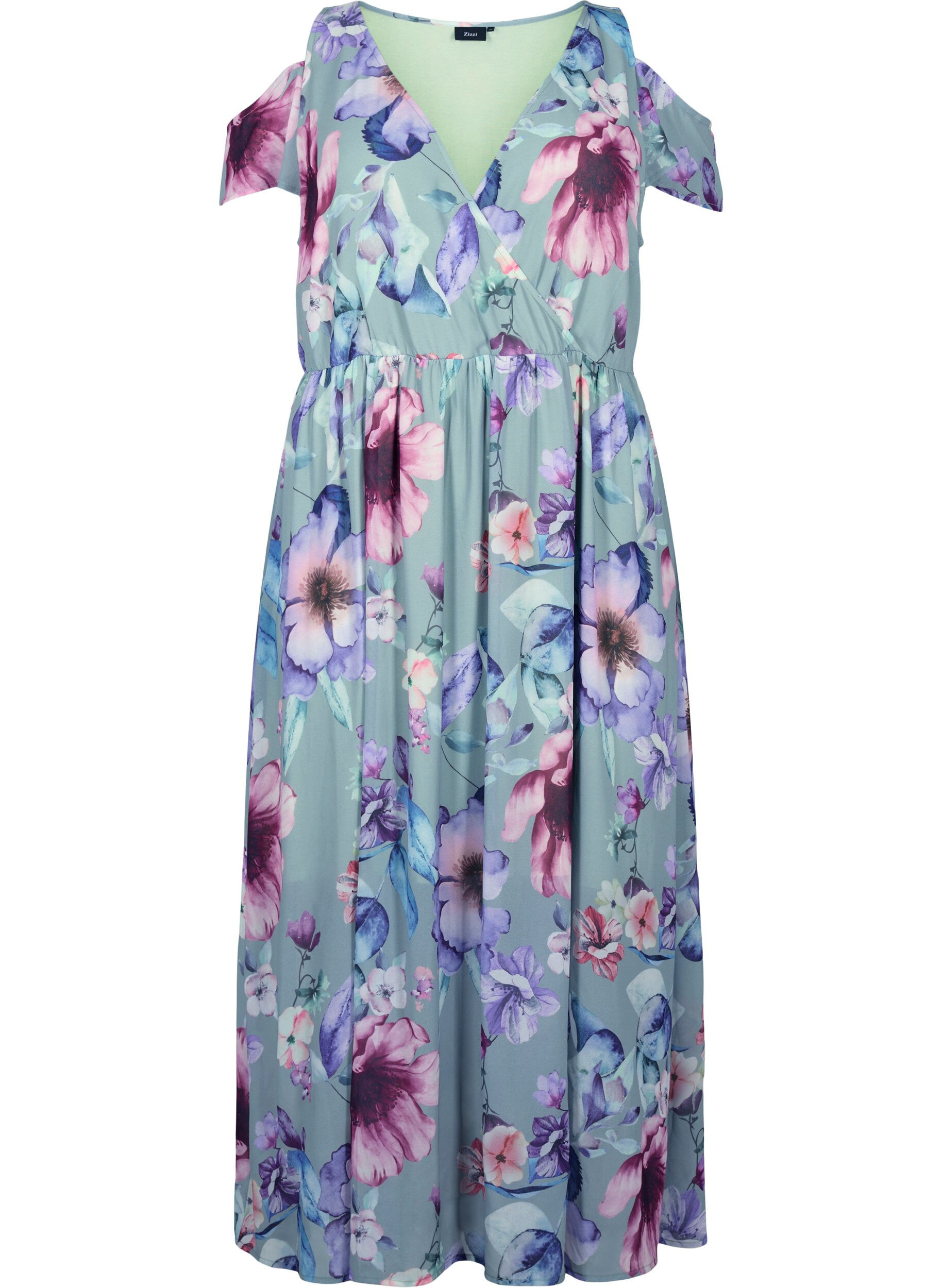 Bloemige maxi-jurk met schouderdetail