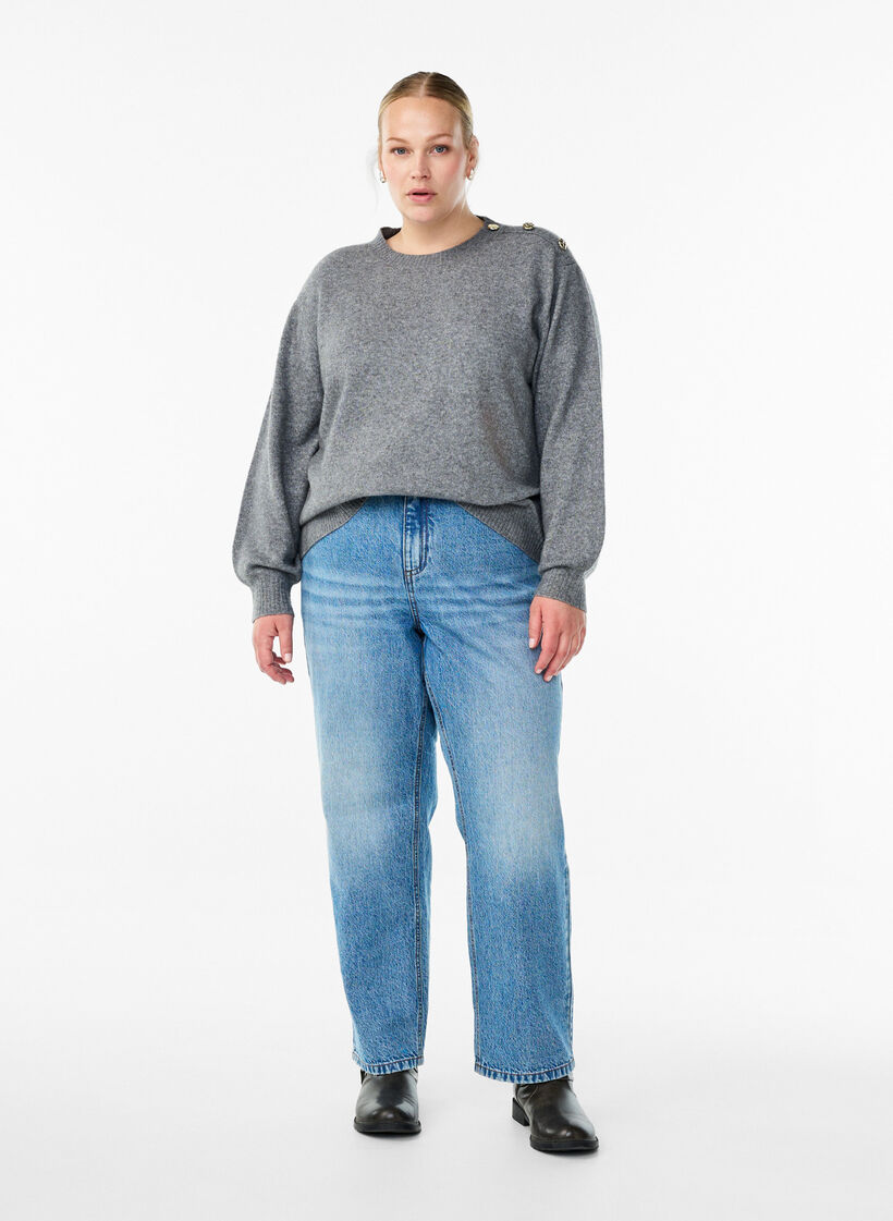 Breisel blouse met knoopdetail, Grijs, Model image number 1