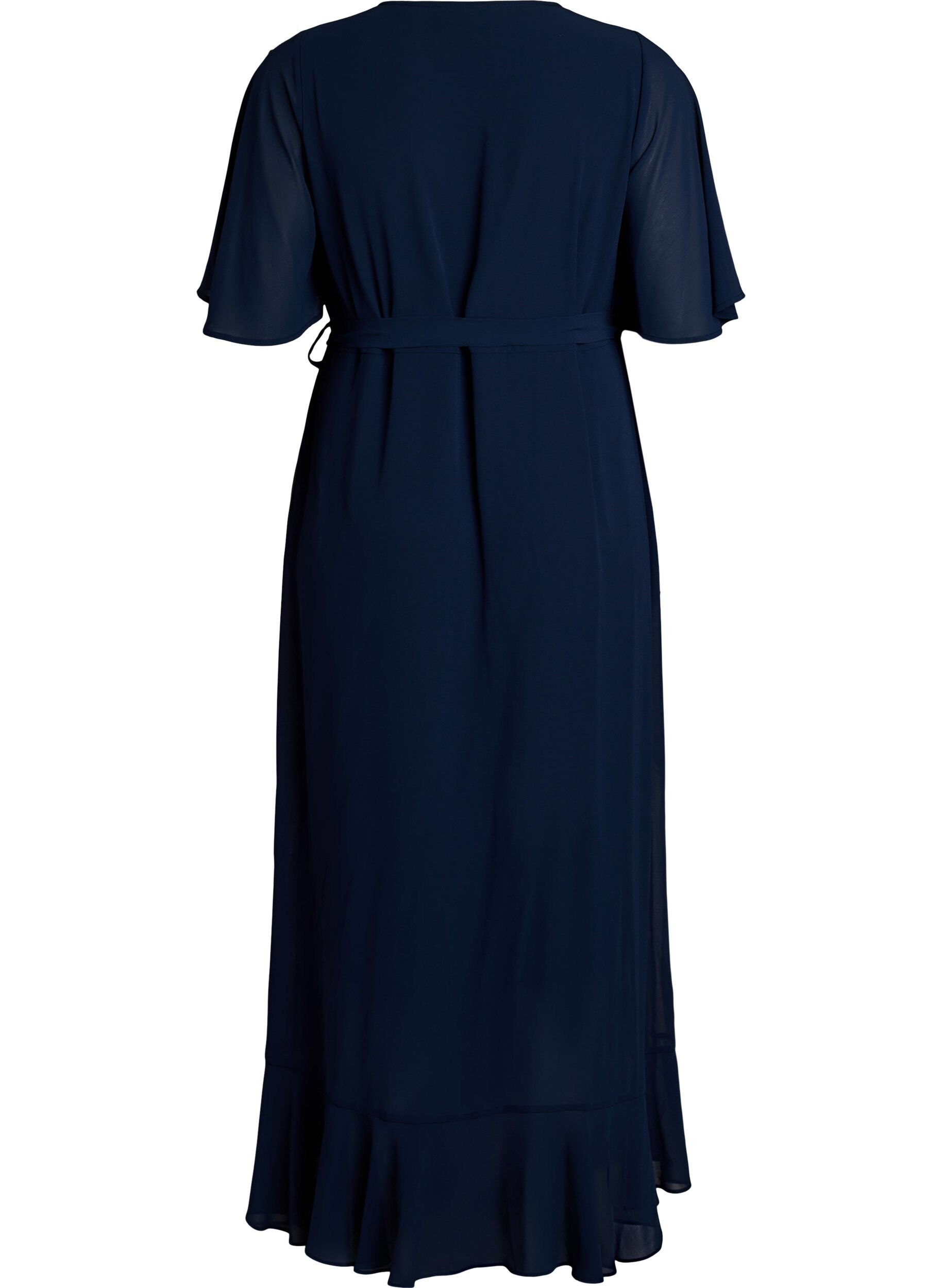 ZizziChiffon maxi-jurk met een V-hals en ruches aan de zoom, Blauw, Packshot image number 1
