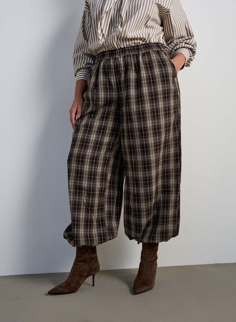 Geruite ballonbroek met hoge taille, Groen, Model image number 2