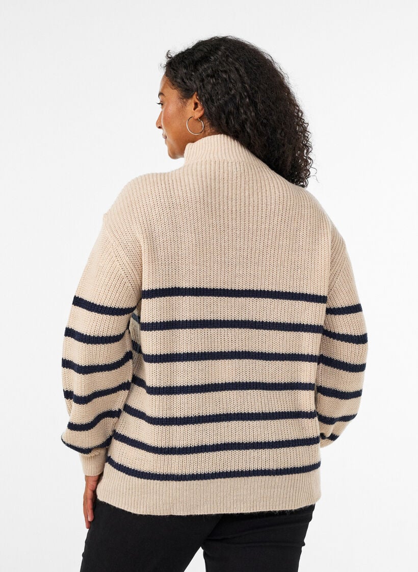 Gebreide trui met hoge hals en rits, Vanille, Model image number 2