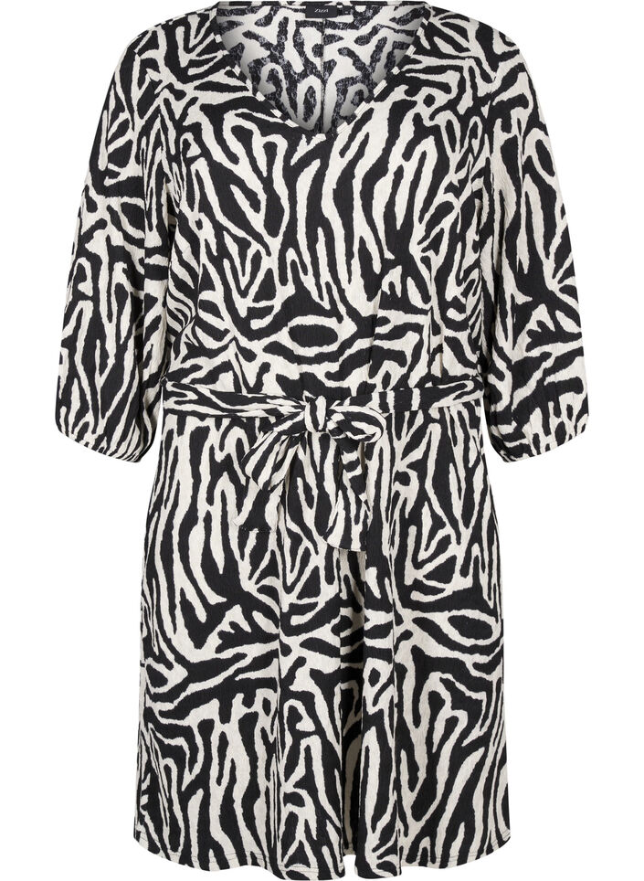 Jurk met 3/4 mouwen en zebraprint, Zwart, Packshot image number 0