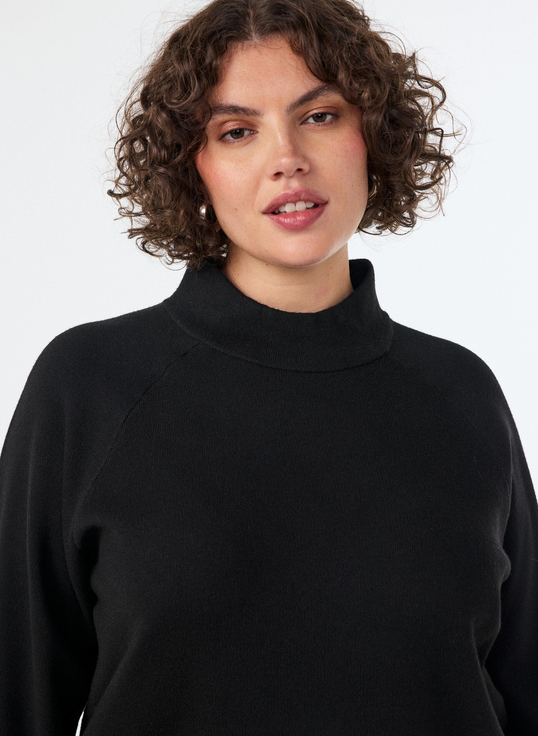 ZizziGebreide blouse van een viscosemix met col, Zwart, Model image number 3
