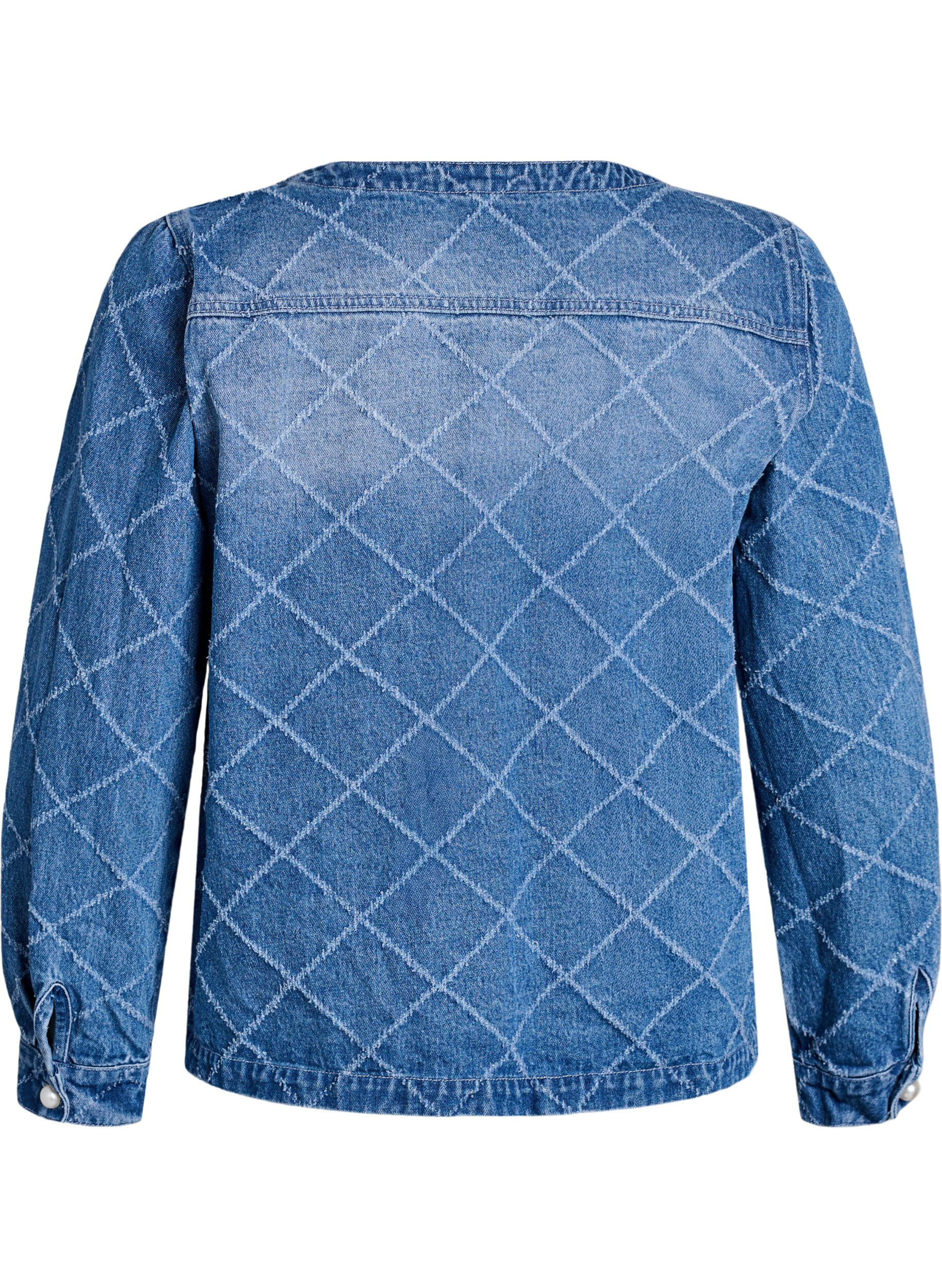 ZizziDenim blouse met destroyed patroon en pareldetails, Blauw, Packshot image number 1
