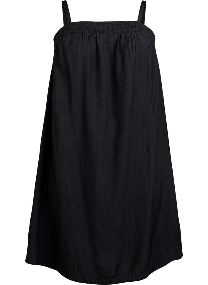 Korte viscose jurk met spaghettibandjes, Zwart, Packshot image number 0