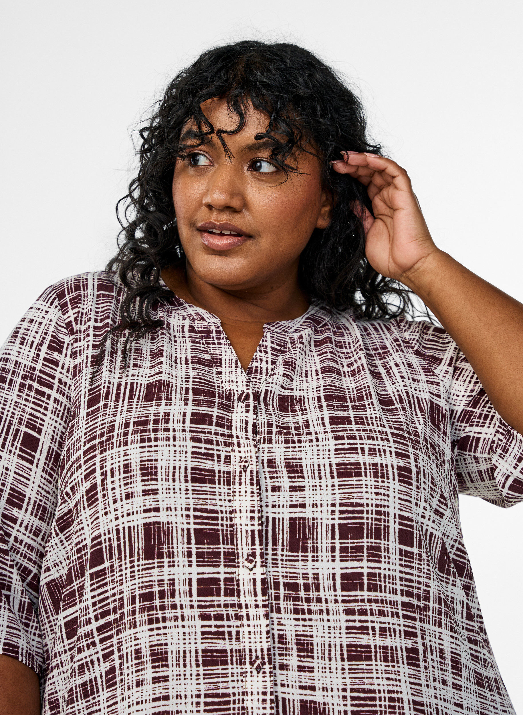 ZizziA-lijn midi-jurk met korte mouwen, Donker Bordeaux, Model image number 2