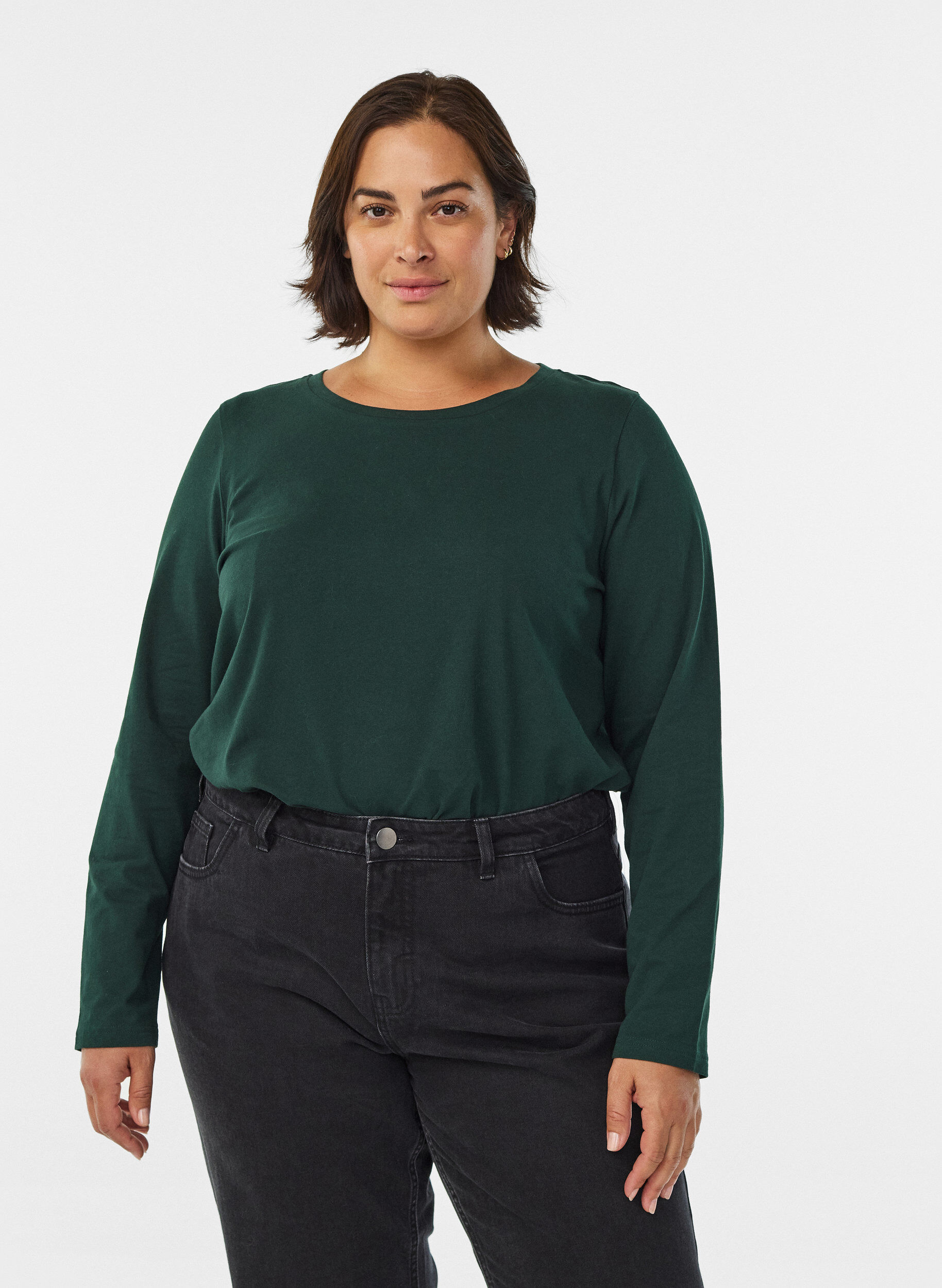 Basic jerseyblouse met lange mouwen, Groen, Model