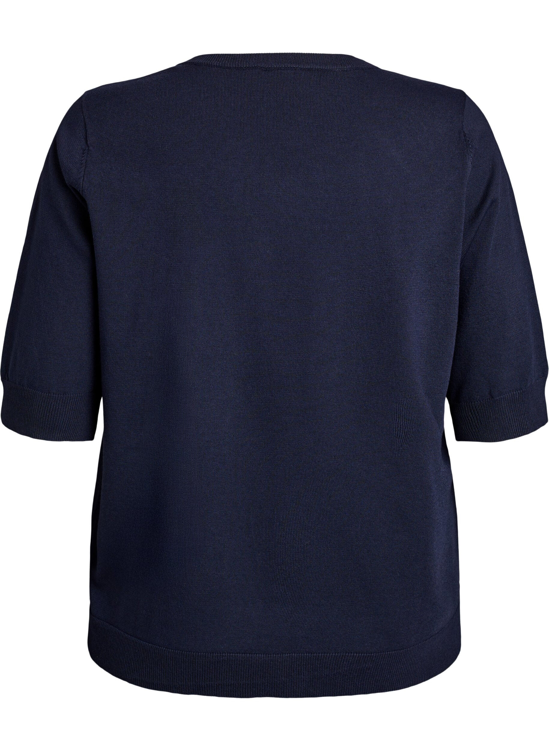 ZizziFijngebreide blouse met korte mouwen, Blauw, Packshot image number 1