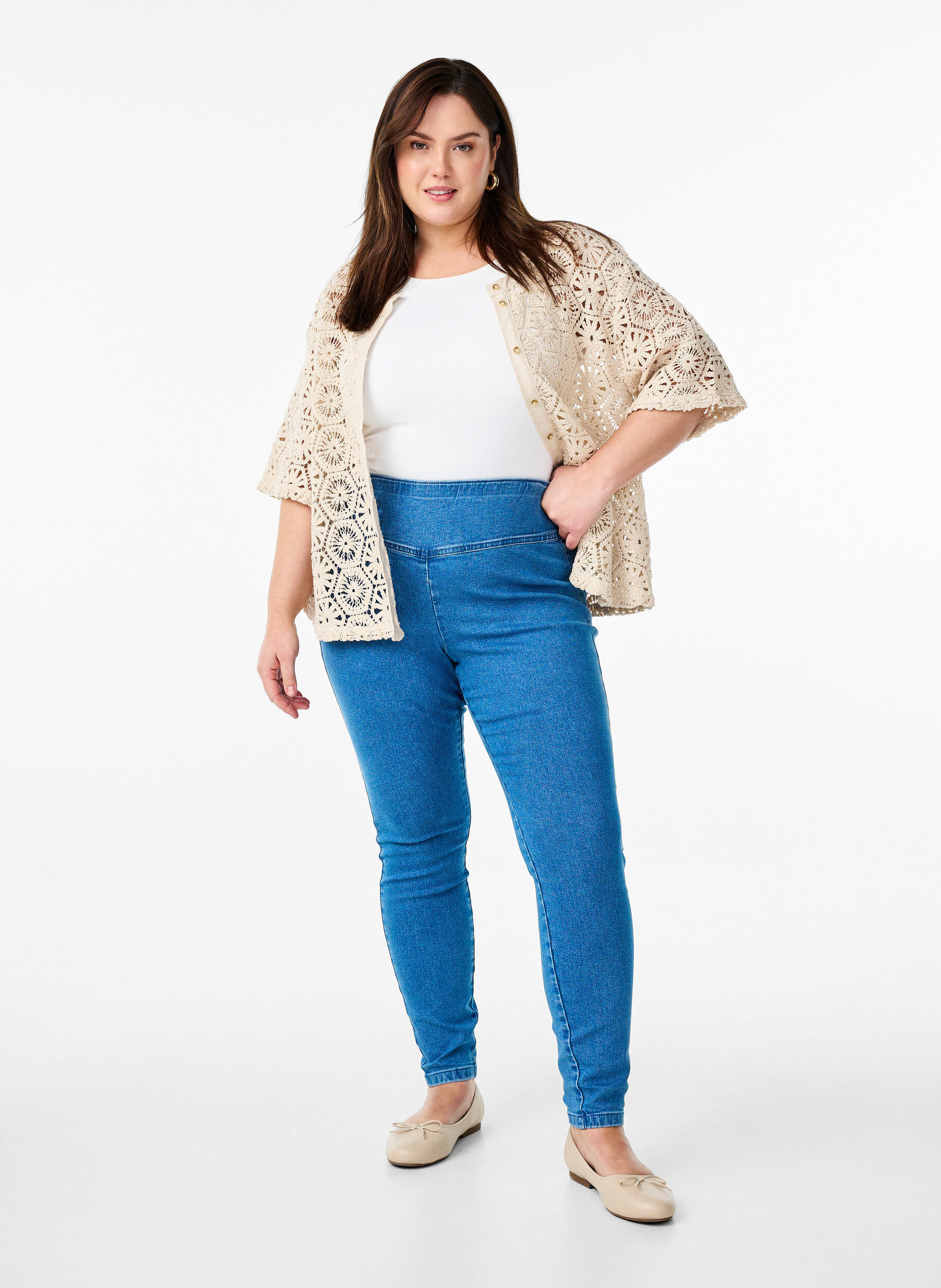 Rekbare jeggings met een hoge taille, Blauw, Model