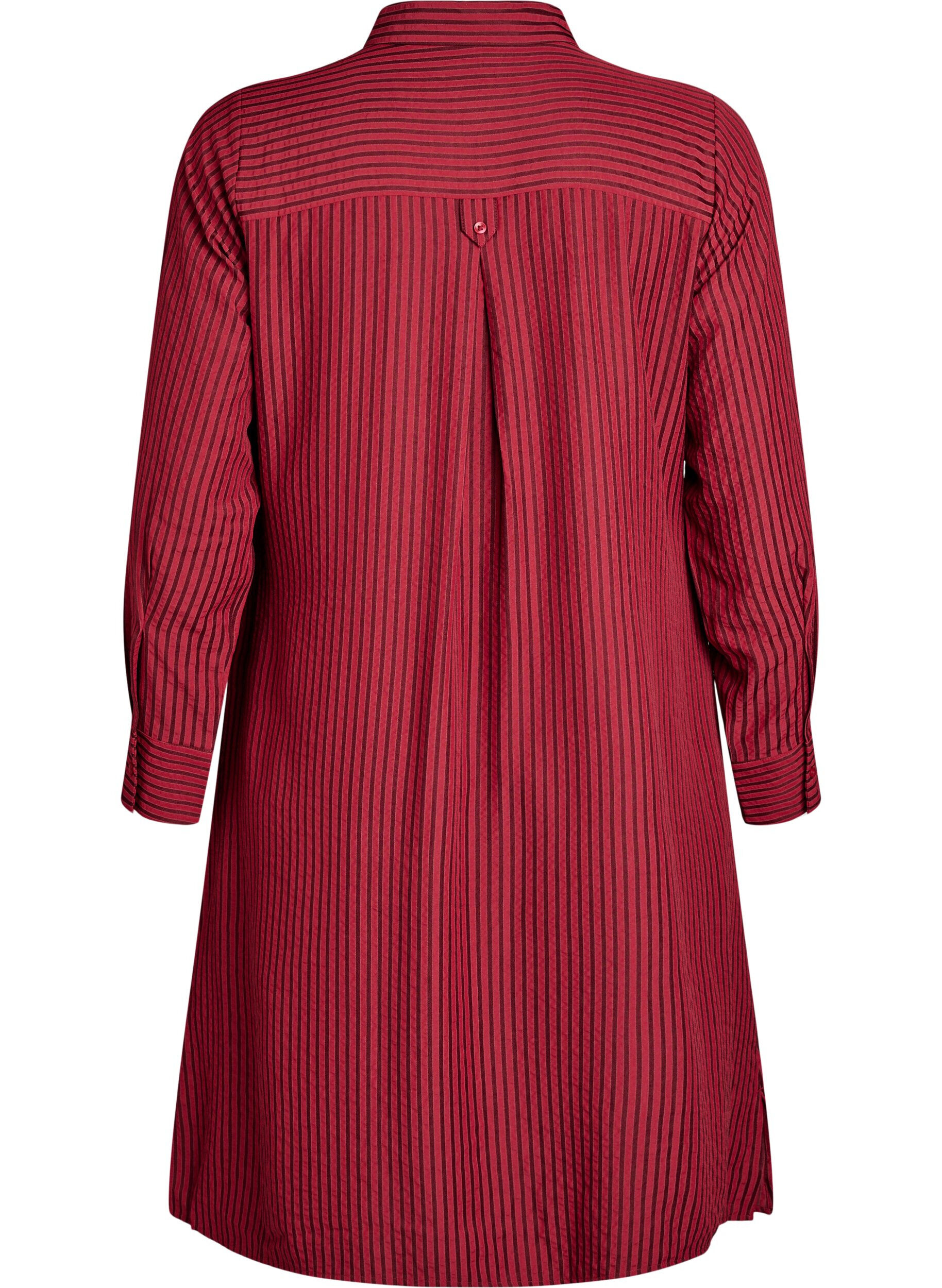 ZizziLange gestreepte blouse met knoopdetail op de rug, Rood, Packshot image number 1