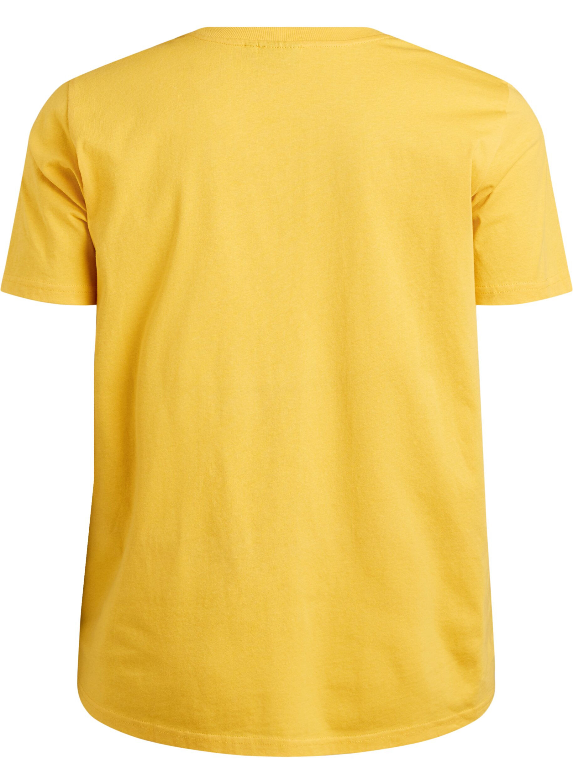 ZizziBasic katoenen T-shirt met ronde hals, Geel, Packshot image number 1