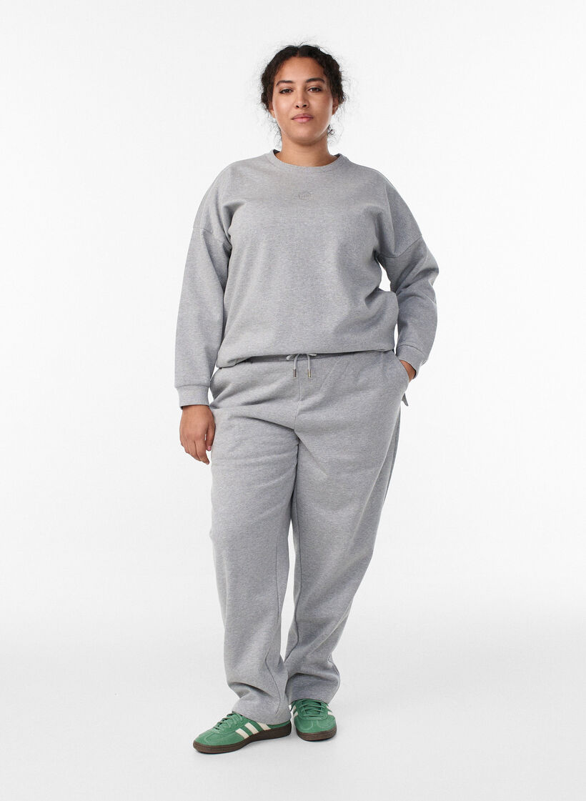 Sweatpants met high waist en glitterdraad, Grijs, Model
