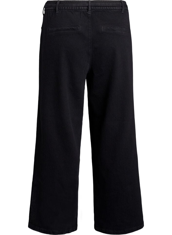 Losse pasvorm jeans met een elastische tailleband en een trekkoord, Black Wash, Packshot