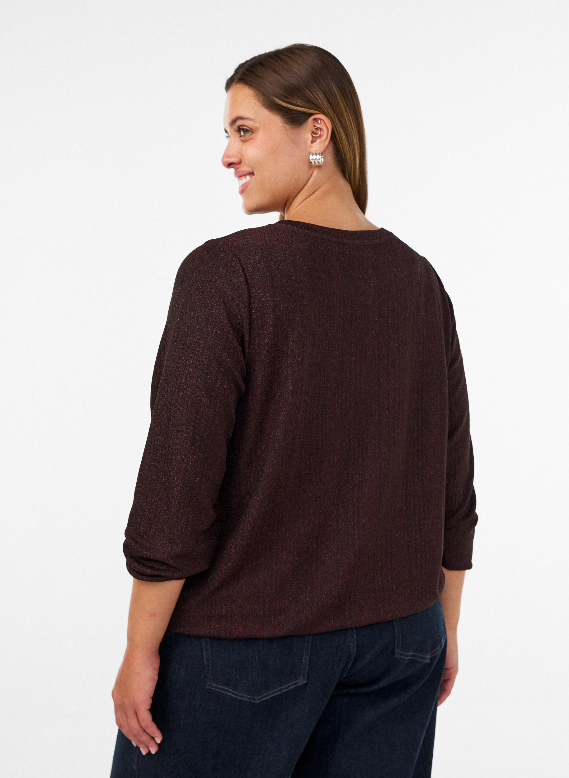 ZizziBlouse met verticale structuur en glitterdraad, Bruin, Model image number 2