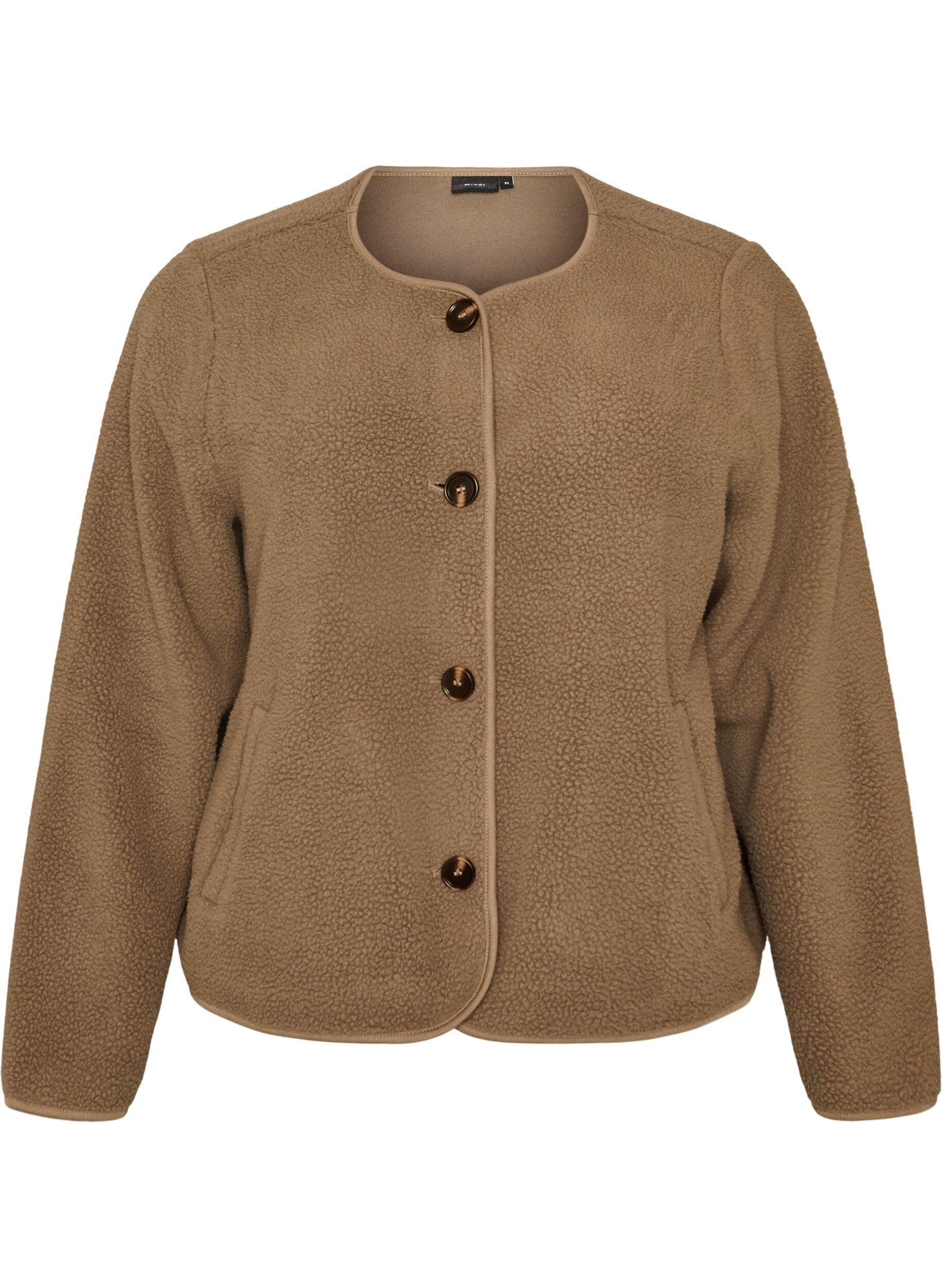 ZizziTeddyjack met een ronde hals en knopen, Bruin, Packshot image number 0