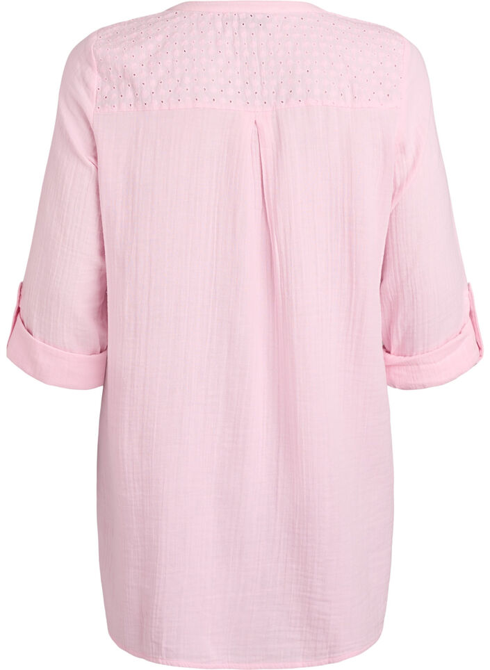 Katoenen mousseline tuniek met broderie anglaise, Roze, Packshot image number 1