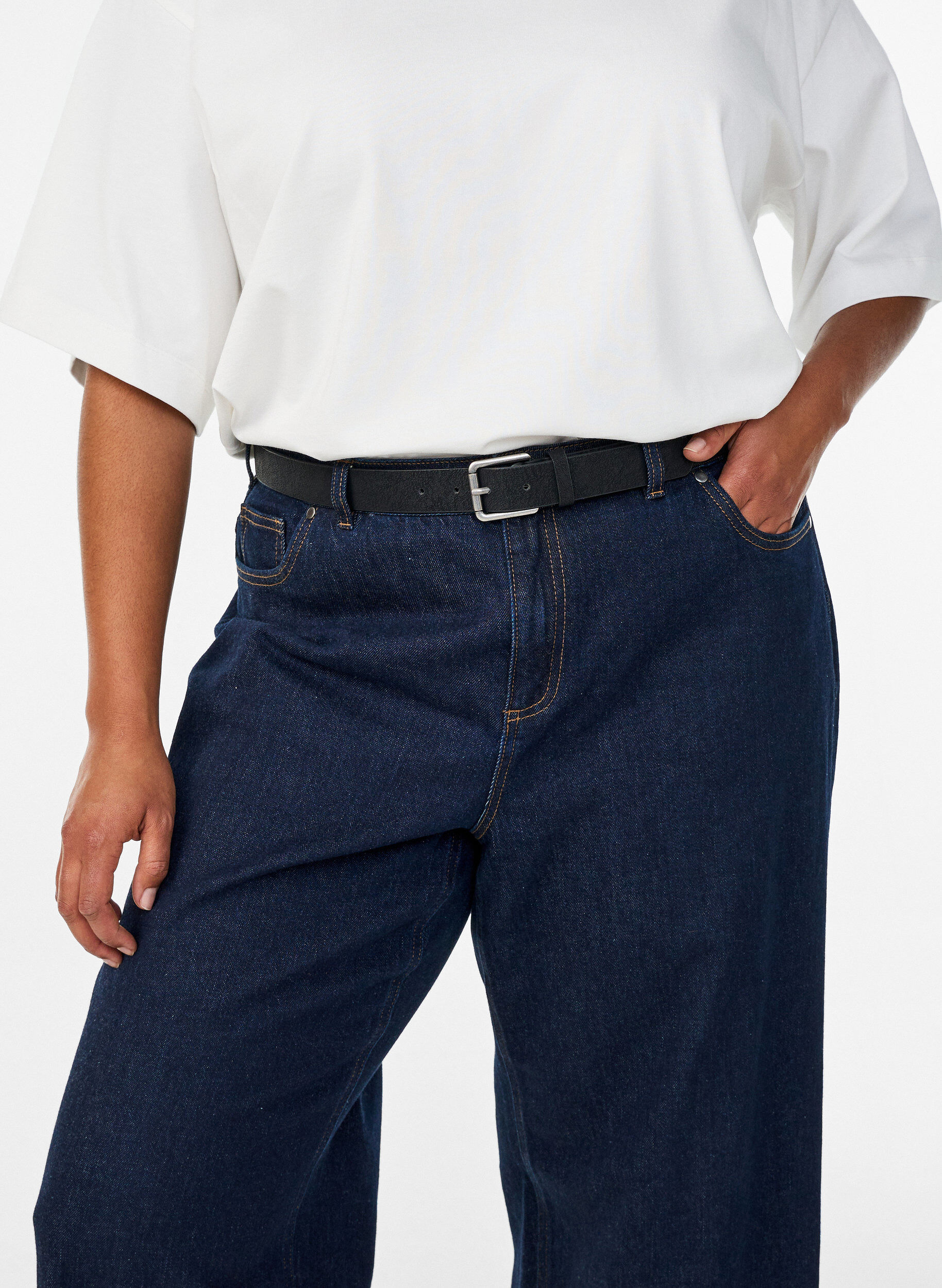 Riem in leer-mix met klassieke gesp, Zwart, Model