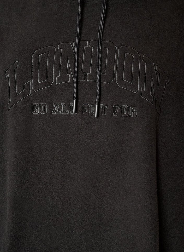Fleece hoodie met een hoge nek en geborduurde tekst, Zwart, Packshot image number 2