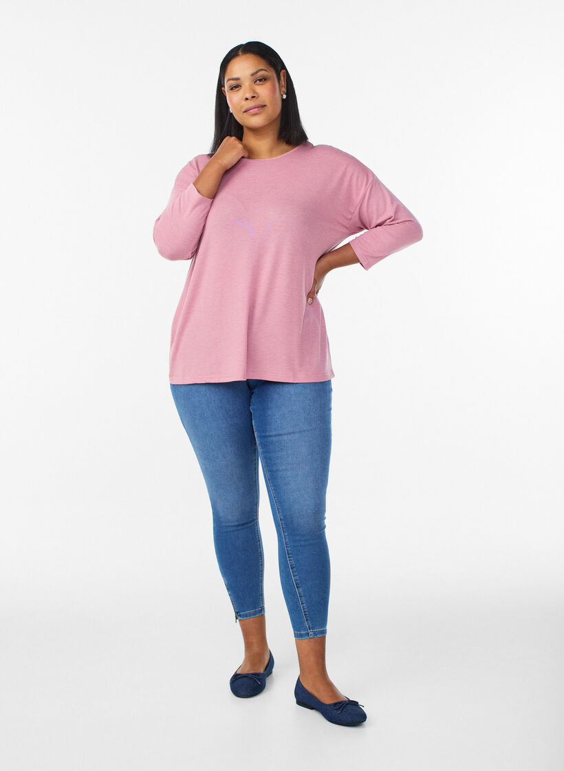 Jersey blouse met 3/4 mouwen, Rood, Model image number 1