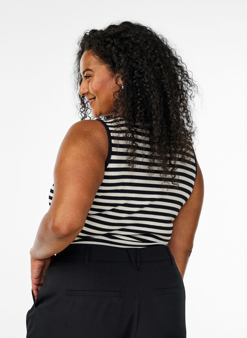 Gestreepte tanktop met een ribstructuur, Zwart, Model image number 2