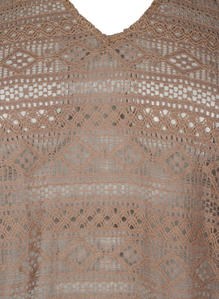 Blouse met gatenpatroon en 3/4 mouwen, Bruin, Packshot image number 2