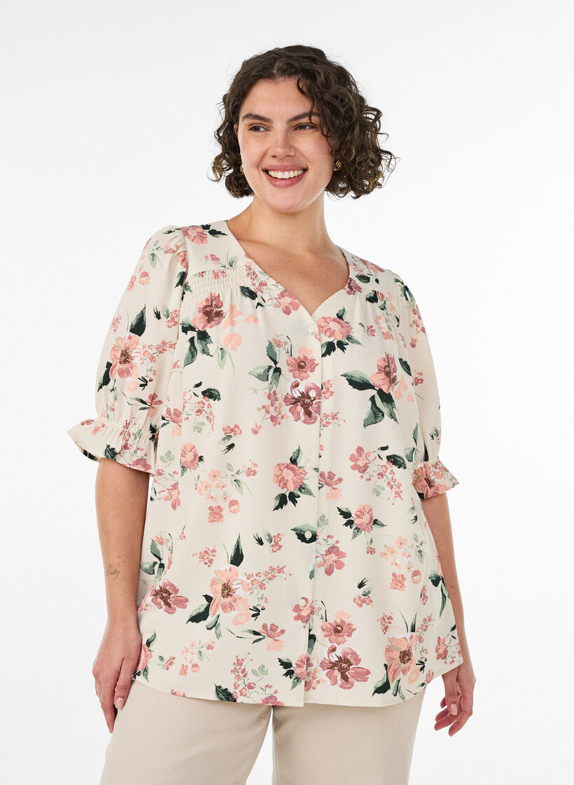 Shirtblouse met 1/2 mouwen, Rood, Model image number 0