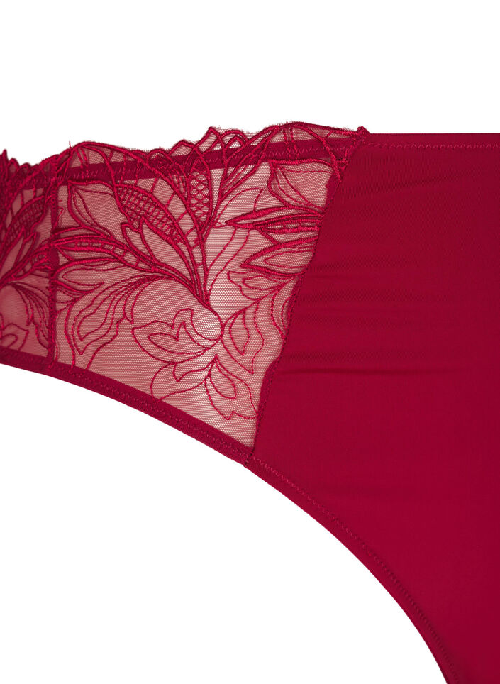 Microvezel string met kanten details, Rood, Packshot image number 3