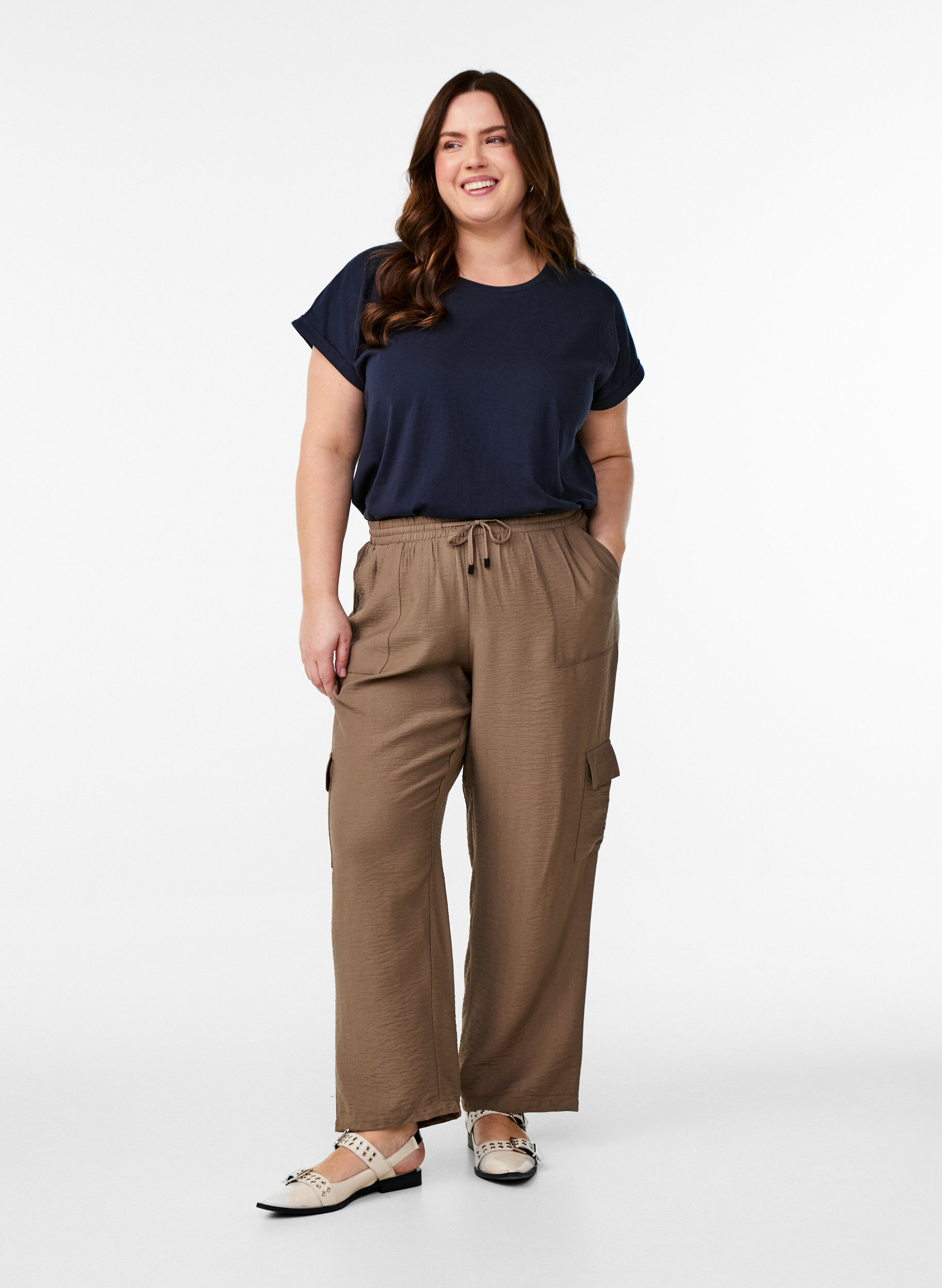 ZizziT-shirt met korte mouwen van katoenmix, Blauw, Model image number 1