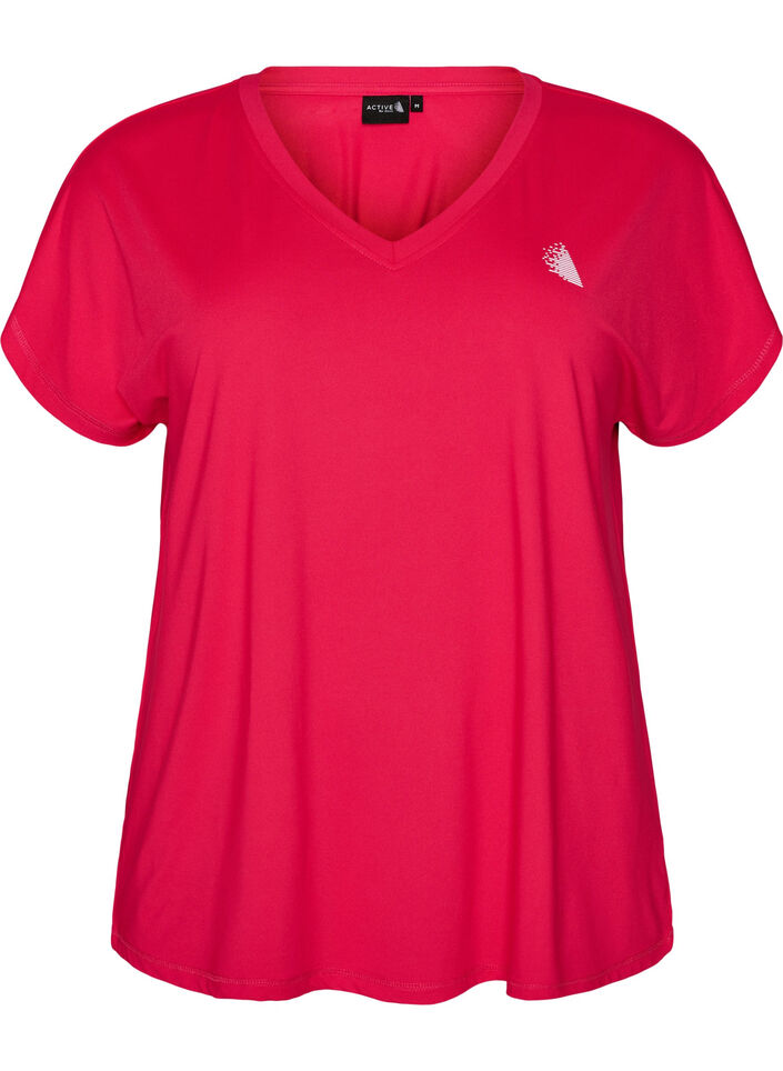 Losvallend trainings-T-shirt met V-hals, Roze, Packshot image number 0