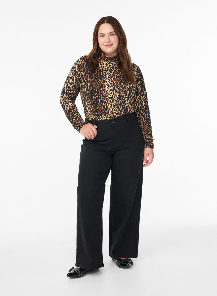 FLASH - Blouse met lange mouwen en col, Zwart, Model image number 1