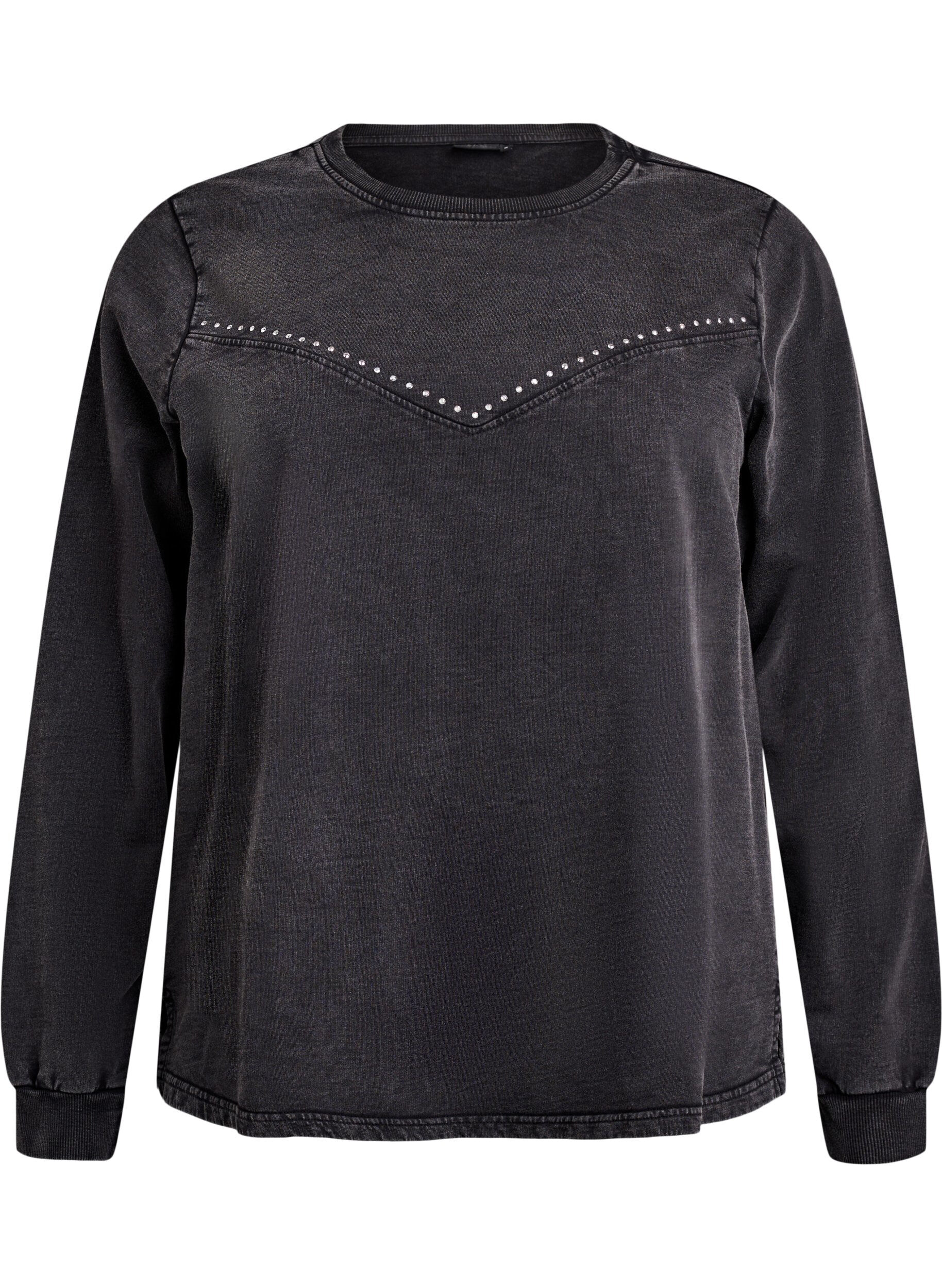 Sweatshirt met rhinestones en gewassen effect