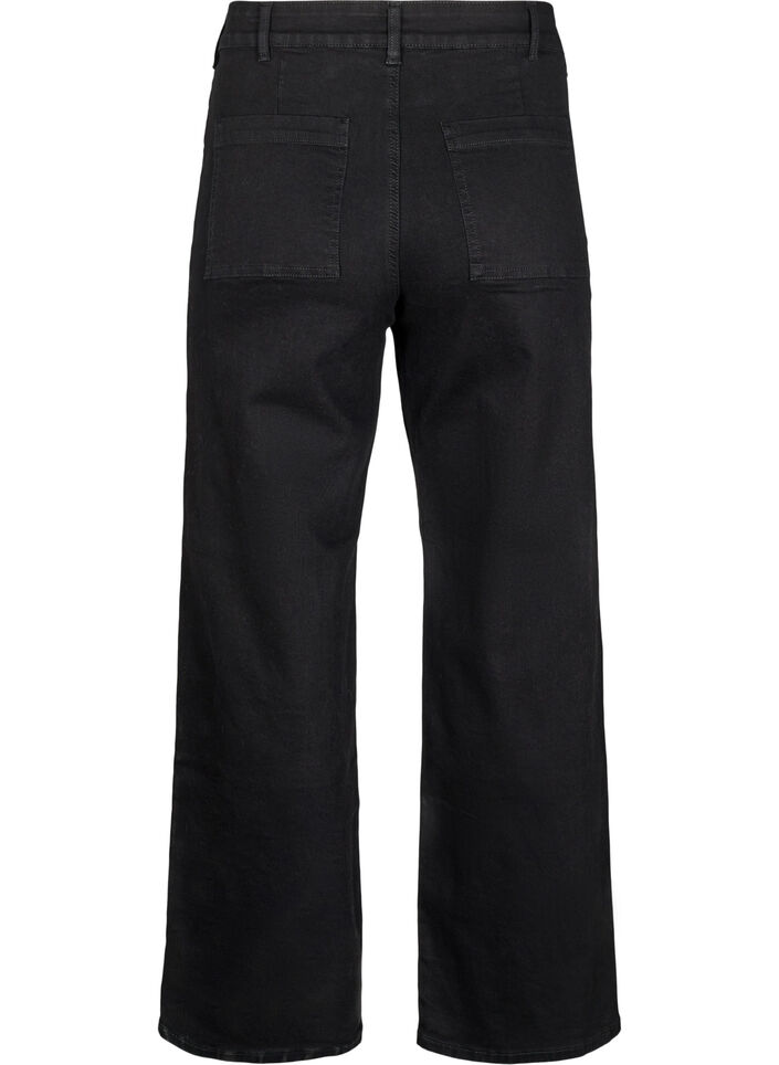 Jeans met hoge taille en wijde pijpen, Black, Packshot
