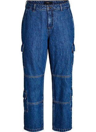 ZizziHigh waist cargo jeans, Blue Denim, Packshot image number 0