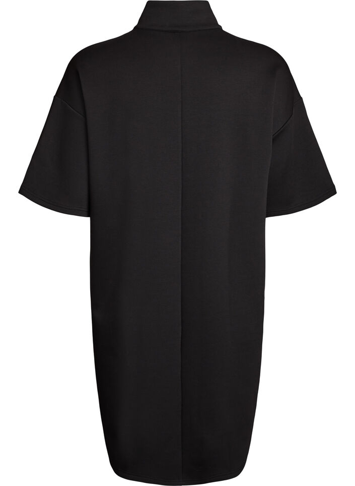 Korte sweatshirt jurk met hoge kraag en ritssluiting., Zwart, Packshot image number 1