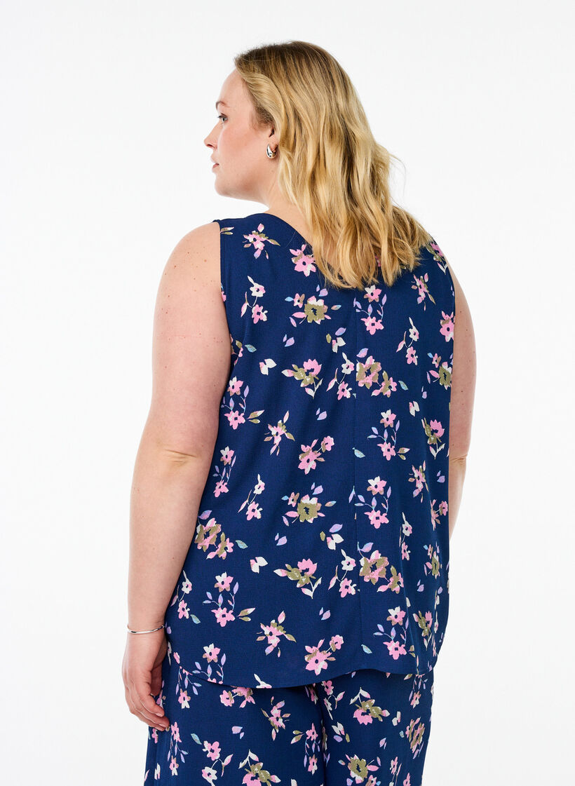 Top met print en V-hals, Blauw, Model image number 2